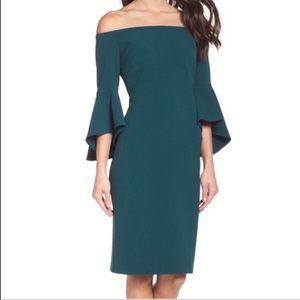 Chelsea28 Off the Shoulder Cocktail Dress in Botanical Green
